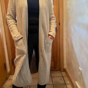 Soft Beige J.Jill Cable-knit Duster Cardigan, Size Medium